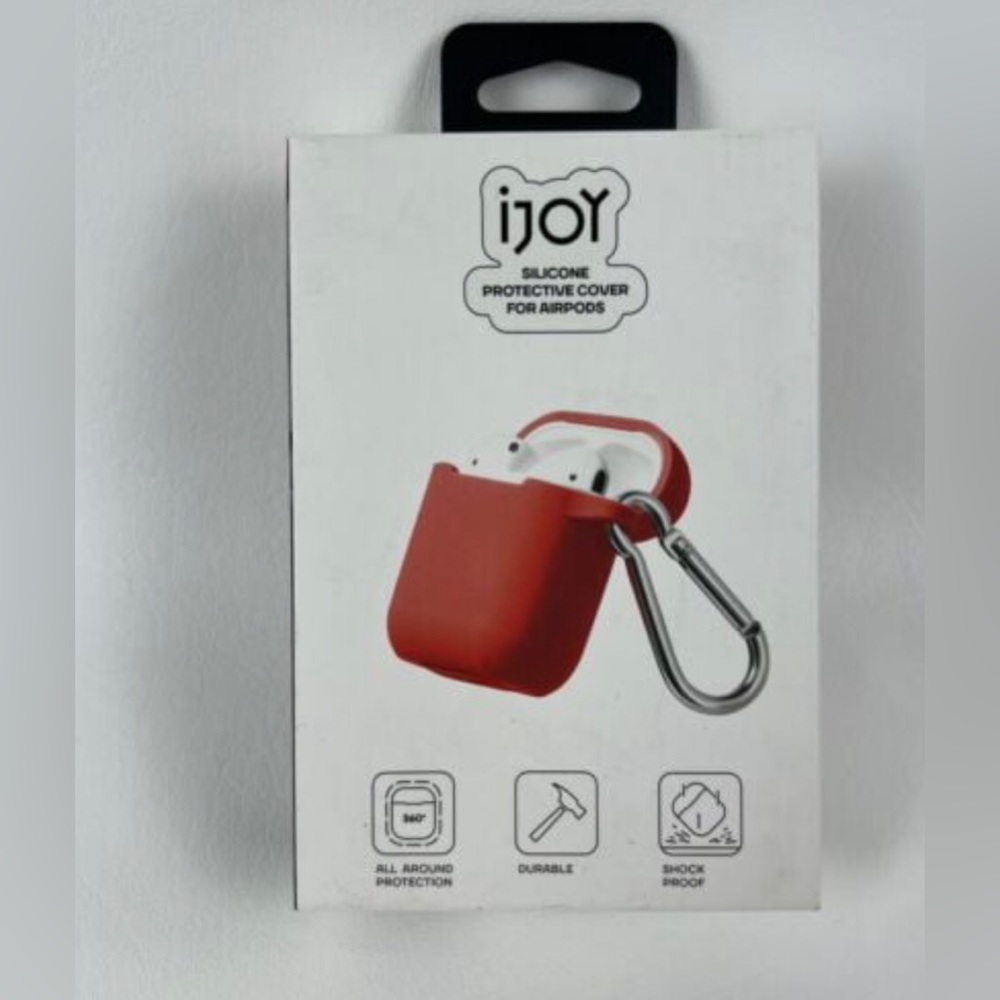 Silicon protective cover case w/Carabiner hook for AirPods. Red